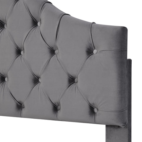 Rootz Upholstered Bed - Adjustable Headboard - Slatted Frame - Velvet Comfort - 203cm x 140cm x 118-124cm - Gray