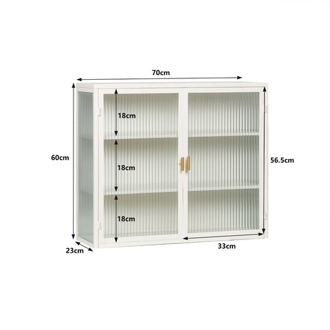 Rootz Modern Wall Cabinet - Glass Door Cabinet - Display Cabinet - Stylish Storage - 70cm x 23cm x 60cm