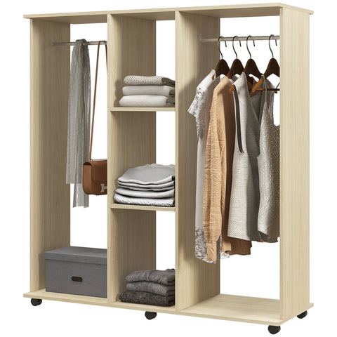 Rootz Mobile Wardrobe Storage Cabinet - Furniture - Clothes Organizer - 6 Wheels - 120cm x 40cm x 128cm