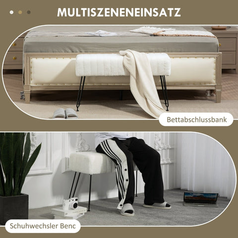 Rootz Faux Fur Padded Bench - Hallway Bench - Bed Bench - Elegant Design - 82cm x 30cm x 47cm