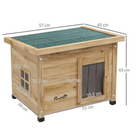 Rootz Cat House - Outdoor Cat Shelter - Wooden Cat Retreat - Transparent Window - Privacy Curtain - 57cm x 45cm x 43cm