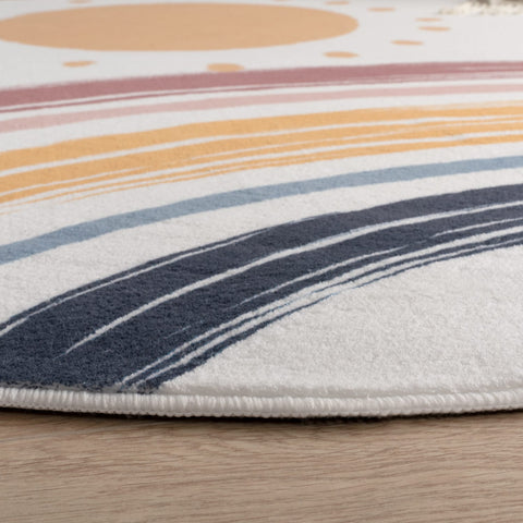 Round Rainbow Kids Rug – Soft, Durable & Washable – Playroom Adventure Mat