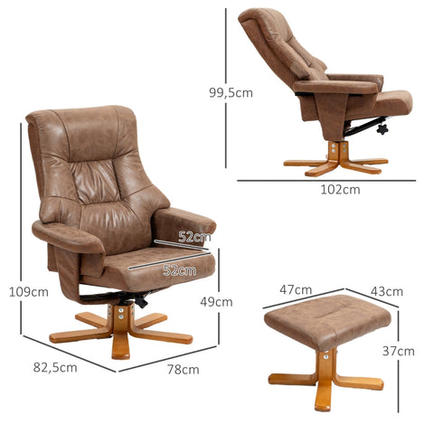 Rootz Swivel TV Armchair Set - Recliner - Lounge Chair - 135° Tilt - 78cm x 82.5cm x 109cm