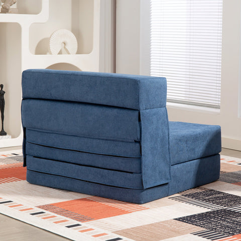 Rootz Blue Floor Sofa - Upholstered Couch - Convertible Mattress - First-Class Comfort - 210cm x 80cm x 15cm