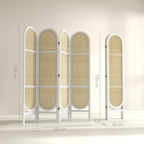 Rootz 4 Panel Paravent - Room Divider - Privacy Screen - Durable Rattan-PP - 160cm x 1.7cm x 170cm - Foldable & Portable