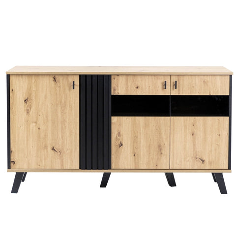 Rootz Sideboard - Buffet Cabinet - Modern Credenza - LED Lighting - 140cm x 78cm x 41cm - Stylish Design & Ample Storage