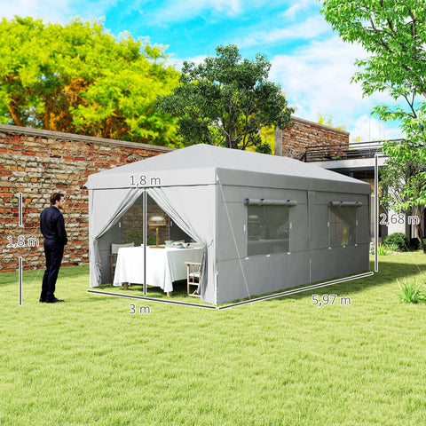 Rootz Pop Up Gazebo 3x6m - Garden Tent - Outdoor Pavilion - UPF50+ Protection - 597cm x 300cm x 268cm