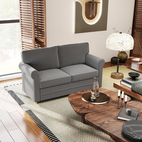 Rootz 2-Seater Sofa - Compact Living Room Couch - Linen-Look Fabric - Soft Seat Cushions - 150cm x 74cm x 86cm - Grey