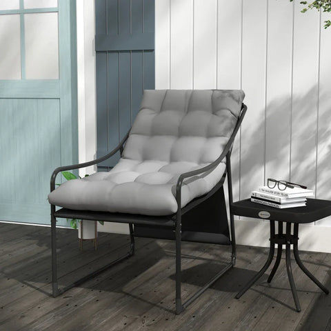 Rootz Armchair - Garden Chair - Thick Seat - Garden Sofa - PP Cotton - Steel-polyester - Gray - 62L x 110W x 88H cm