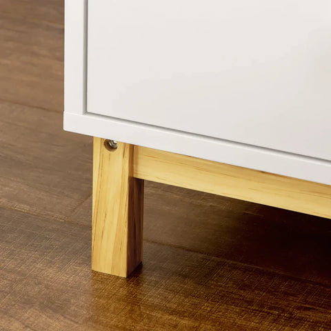 Rootz Bedside Table - Nightstand - 2 Drawers - Pinewood - Bedroom - Livingroom - White + Natural - 50 cm x 40 cm x 55 cm