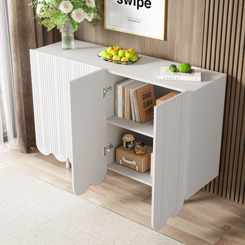Rootz White Sideboard - Elegant Storage Unit - Modern Buffet - Quiet Operation - 120x37.5x80.8 cm