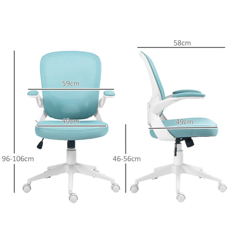 Rootz Office Chair - Ergonomic Desk Chair - Adjustable Swivel Chair - Fold-Up Armrests - 59cm x 58cm x 96-106cm - Blue Mesh