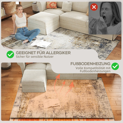 Rootz Living Room Carpet - Modern Artistic Pattern - Washable Rug - Cozy Polyester - 230cm x 160cm x 0.5cm - Grey