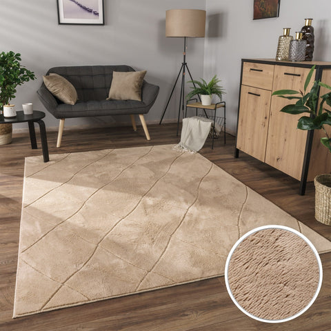 Diamond Pattern Rug – Modern Short Pile – Soft, Durable, Easy Care – 3D Effect