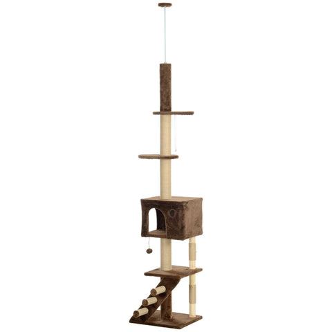 Rootz Floor-to-Ceiling Cat Tree - Cat Condo - Scratching Post - Space-Saving Design - Adjustable 225-265cm - 48L x 40W cm Base