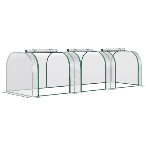 Rootz Foil Greenhouse - Three Roll-up Doors - Garden Backyard With Zipper Doors - Tunnel Greenhouse - Steel Frame - Transparent - 295 x 100 x 80 cm