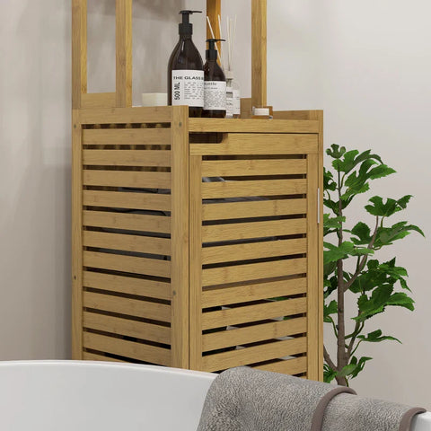 Rootz Bathroom Shelf - Toilet Shelf - 3 Shelves - 1 Cabinet - Water Resistant - Bamboo - Natural - 38.5 cm x 33 cm x 170 cm