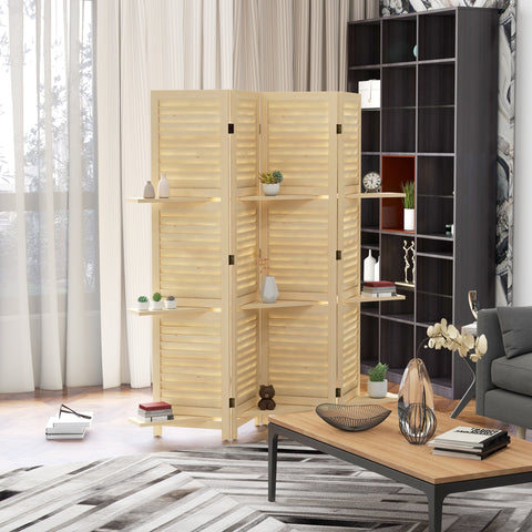 Rootz Interior Screen Room Divider - Partition - Space Separator - 3 Shelves - Paulownia Wood - 160L x 170H cm