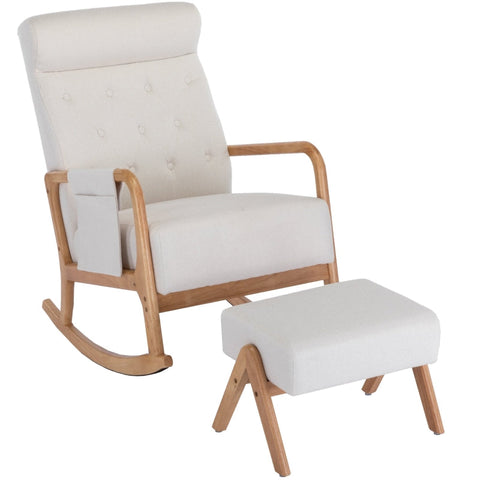 Rootz Mid-Century Modern Rocking Chair - Relaxation Seat - Ergonomic Swing Base - Solid Wood - 65x85x94cm - Includes Footrest 53x36x36cm