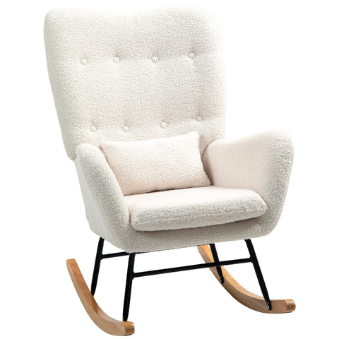 Rootz Rocking Chair - Cozy Seat - Comfortable Armchair - Thick Padding - 69W x 92D x 100H cm -  White