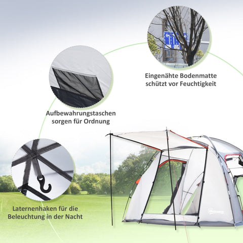 Rootz Camping Tent for 4-5 People - Family Tent - Outdoor Shelter - Two Interiors - Water-Repellent - Enhanced Ventilation - 490cm x 250cm x 185cm