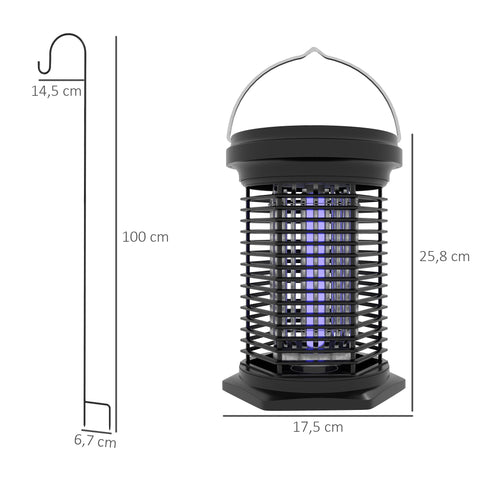 Rootz Hanging Insect Repellent Lamp - Garden Lantern - Bug Zapper - Solar & USB-C Chargeable - 50m² Coverage - Ø17.5 x 25.8H cm - Black
