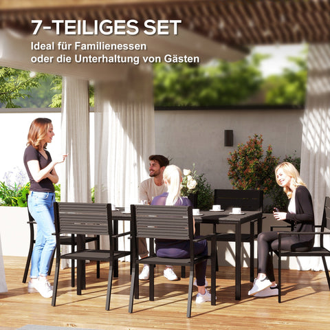 Rootz 7-Part Dining Set - Eating Group - Outdoor Furniture - Comfort Seating - Brown - Table 160cm x 80cm x 74cm