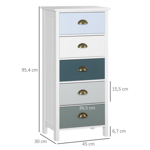 Rootz 5-Drawer Storage Cabinet - Chest of Drawers - Dresser - Ample Storage Space - 45W x 30D x 95.4H cm