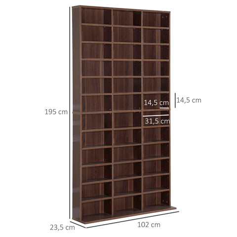 Rootz CD/DVD Shelf Storage Cabinet - Media Organizer - Adjustable Compartments - Holds 1116 CDs - 102 x 24 x 195 cm - Brown MDF Material