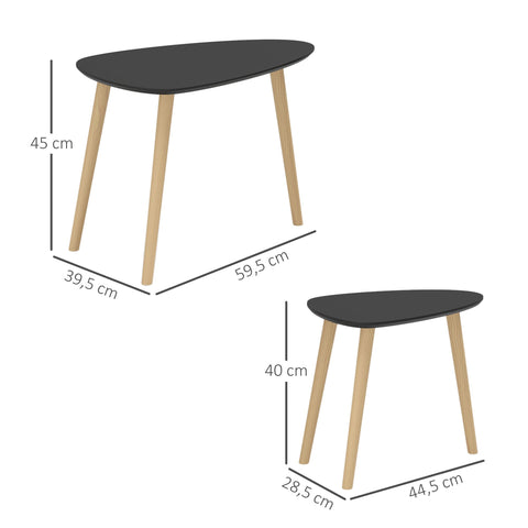 Rootz 2 Piece Set - Scandinavian Coffee Tables - Wooden Cocktail Tables - Elegant Design - 59.5 x 39.5 x 45 cm (Large) 44.5 x 28.5 x 40 cm (Small)