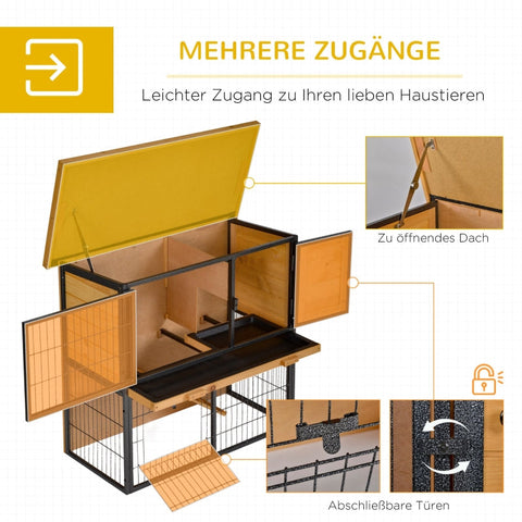 Rootz Small Animal Stable Hutch - Rabbit Cage - Guinea Pig Enclosure - Weatherproof - Non-Slip Ramp - Lockable Doors - 89.5cm x 45cm x 81cm
