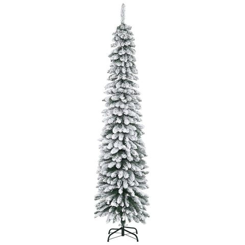 Rootz 210cm Artificial Christmas Tree - Snow-Covered Branches - Festive Decor - Narrow Design - Fireproof - Metal Stand - Green+White - 54cm x 54cm x 210cm