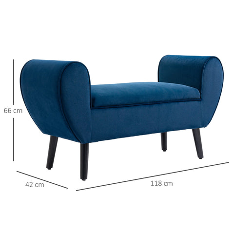 Rootz Upholstered Bench with Storage - Chest Bench - Velvet Sofa Bench - Armrests & Hidden Storage - 118 x 42 x 66 cm - Dark Blue