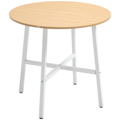 Rootz Dining Table - Round Kitchen Table - Modern Style - Wood Table Top - Sturdy Metal Legs - 80cm x 76cm - Natural Wood & White