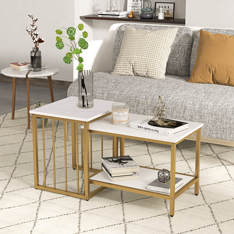 Rootz 2 Piece Set Square Interior Tables - Art Deco Tables - Side Tables - Durable Structure - 45x45x50.5cm & 40x60x45cm