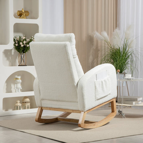 Rootz Rocking Chair - Relaxation Chair - Nursing Chair - Thick Padding - 70cm x 96cm x 107cm - White