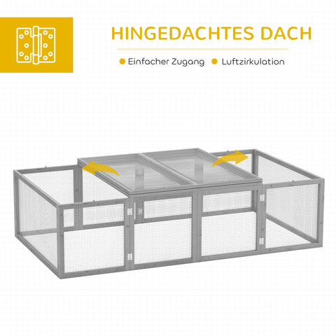 Rootz Small Animal Enclosure - Outdoor Cage - Guinea Pig Stall - Weather Resistant Pine - 181 x 100 x 48 cm - Grey