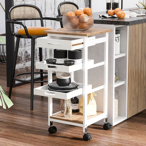 Rootz Kitchen Trolley - Serving Trolley - Kitchen Cart with Wheels - Versatile Storage - 37cm x 37cm x 76cm