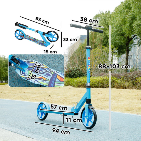 Rootz Children's Scooter - Kick Scooter - Foldable Scooter - Height Adjustable, 100kg Resilient - 94cm x 38cm x 88-103cm, Blue
