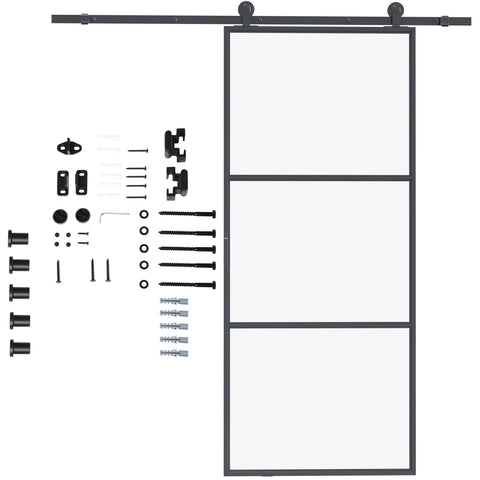 Rootz Sliding Door Kit - Carbon Steel Hardware Set - Space-Saving Installation Set - High Load Capacity - 200cm x 40cm x 0.6cm - Black