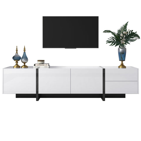 Rootz High Gloss TV Cabinet - Media Stand - Entertainment Unit - Ample Storage - 190L x 35W x 45H cm