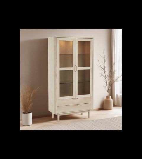 Rootz vitrinekast - vitrinekast - opbergeenheid - massief eiken en glas - duurzaam en stijlvol - voldoende opbergruimte - 45 cm x 100 cm x 190 cm