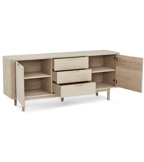 Rootz Sideboard - Storage Cabinet - Buffet Table - Solid Oak and MDF - Elegant Design - Ample Storage - Quiet Functionality - 45cm x 180cm x 75cm