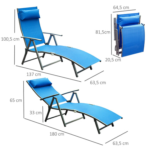 Rootz Sun Lounge - Lying Chair - Sunbed - Foldable Relaxation - Adjustable Backrest - Blue - 137L x 64B x 101H cm