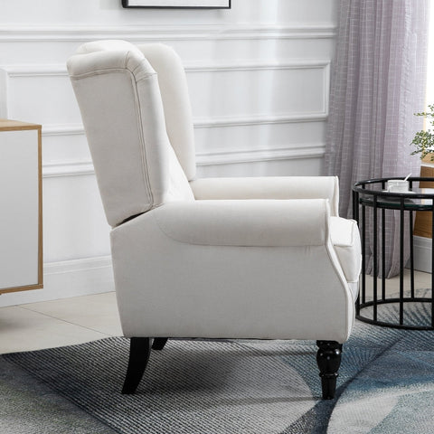 Rootz Wing Chair Accent Seating - Cozy Reading Chair - Washable Upholstery - Removable Cover - 74cm x 86cm x 102cm Cream White