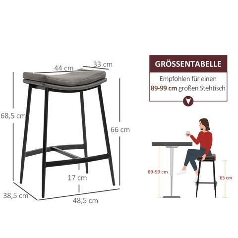 Rootz Set of 2 Bar Stools - Breakfast Bar Chairs - Counter Stools - Padded Comfort Seats - Industrial Style, 120kg Capacity, 48.5x38.5x68.5cm, Grey