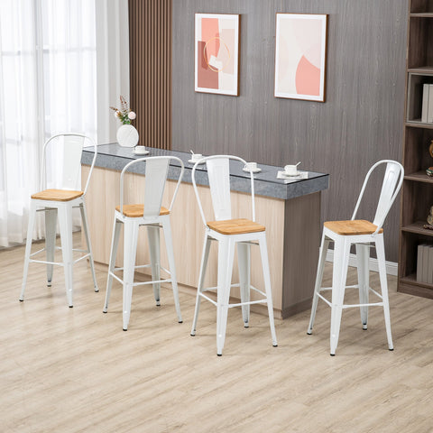 Rootz 4 Set Industrial Bar Stools - Kitchen Chairs - High Chair - Ergonomic Design - 44W x 48D x 117H cm