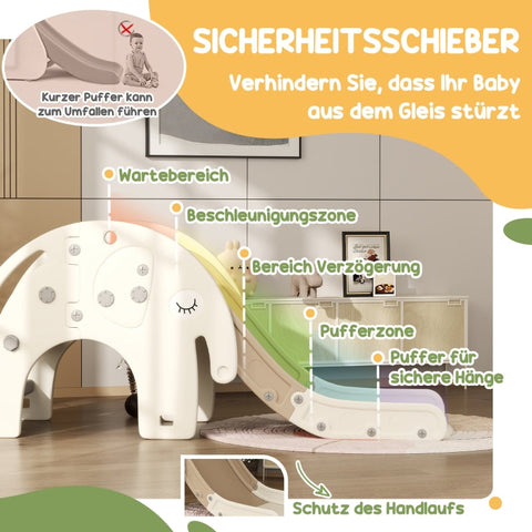 Rootz Kids Slide - Indoor Playground - Toddlers Slide - 3-in-1 - Elephant Shape - Non-Slip Steps - HDPE Panels - 163 x 57 x 75cm