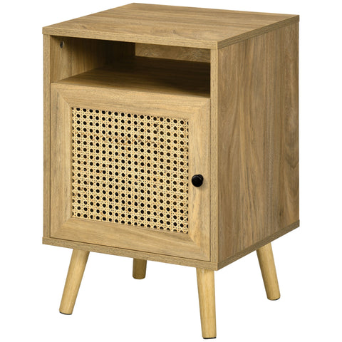 Rootz Bedside Table - Nightstand - Side Table - Ample Storage - 39cm x 35cm x 60cm - Natural Rattan Elements, Viennese Weave