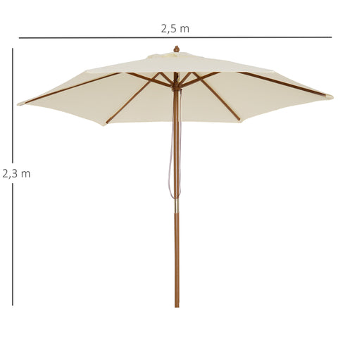 Rootz Straight Garden Parasol - Sunshade Umbrella - Outdoor Canopy - UV Protection - Ø 2.5 x 2.3h m Bamboo Wood Brown